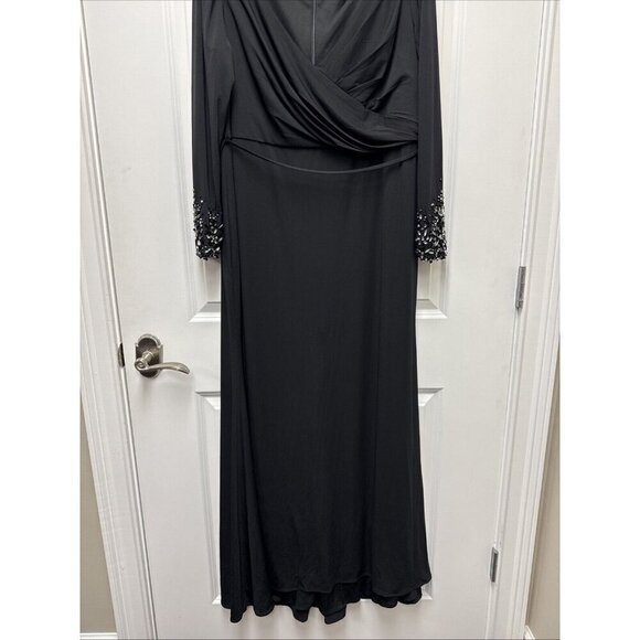 Mac Duggal Size 18 Black 55712 Beaded Cuff Long Sleeve Wrap Trumpet Gown Dress - Picture 6 of 13